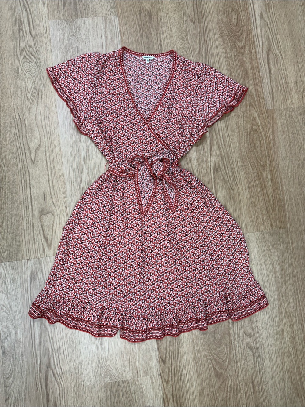 Max Studio Red Floral Wrap Midi Dress